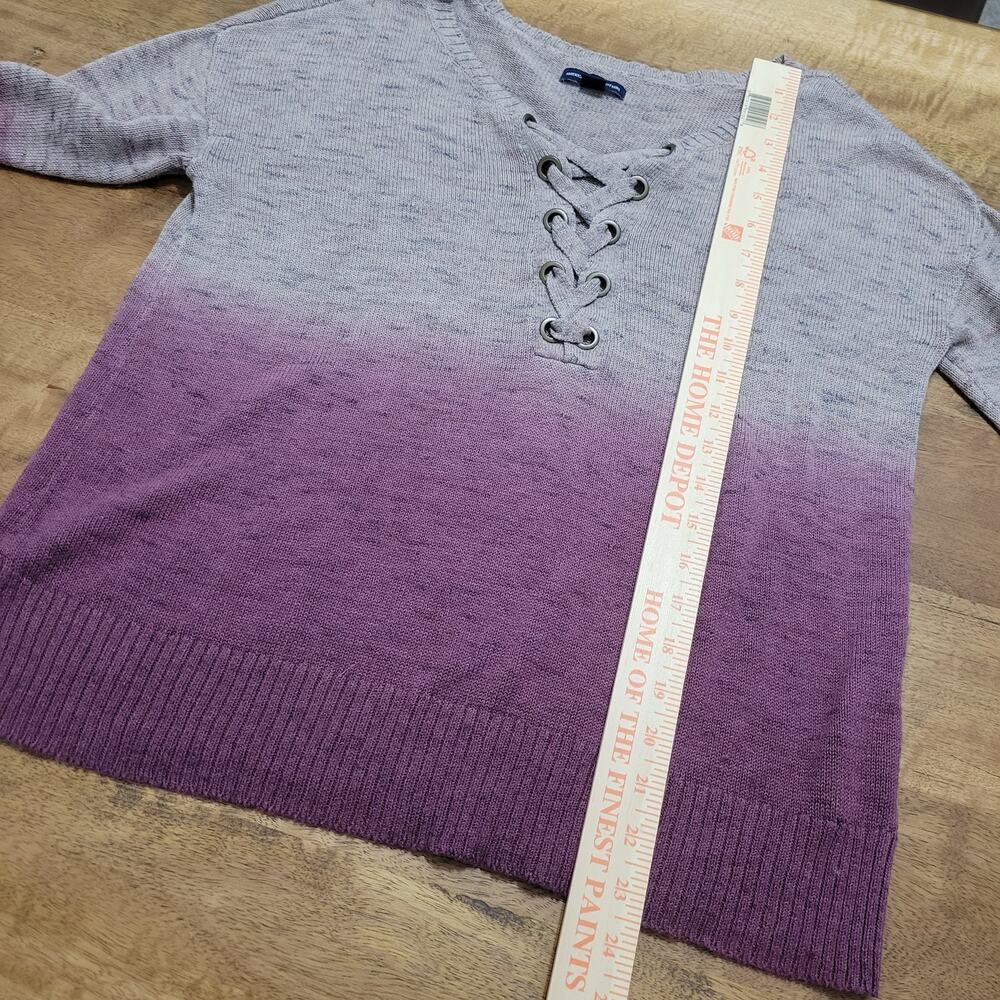 American Eagle Knit Sweater Womens Medium Ombrea Beige‎ Pink Criss Cross V Neck - Picture 10 of 10